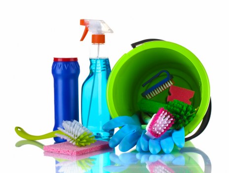 Carpet cleaning team preparing equipment safely