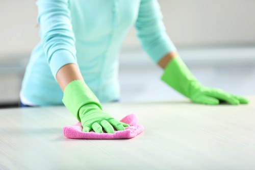 Technician treating stains on a mattress during a deep clean