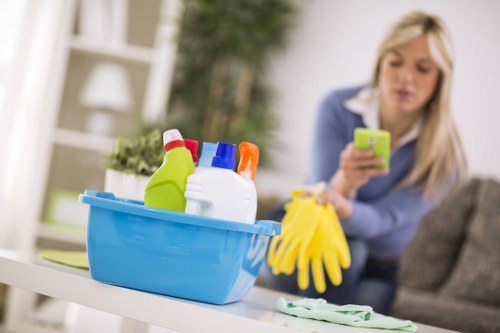 A local cleaning team working in a Knightsbridge property with careful access planning