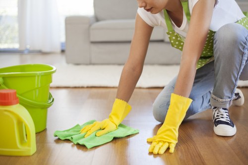 Detailed cleaning of a polished hard floor surface in a local property